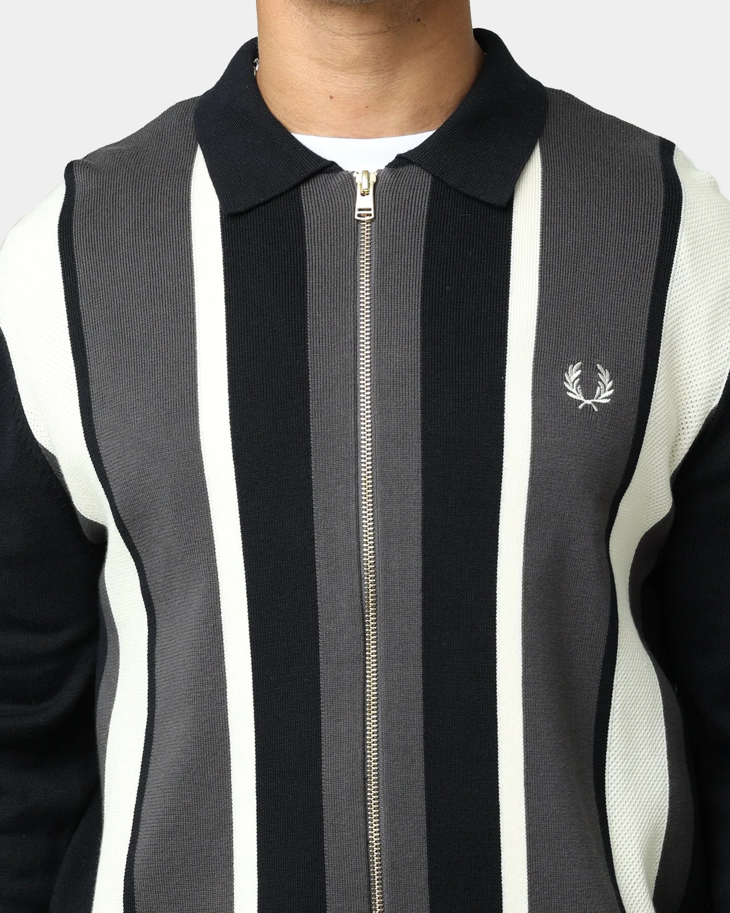 Fred Perry Striped Zip-Through Cardigan Navy