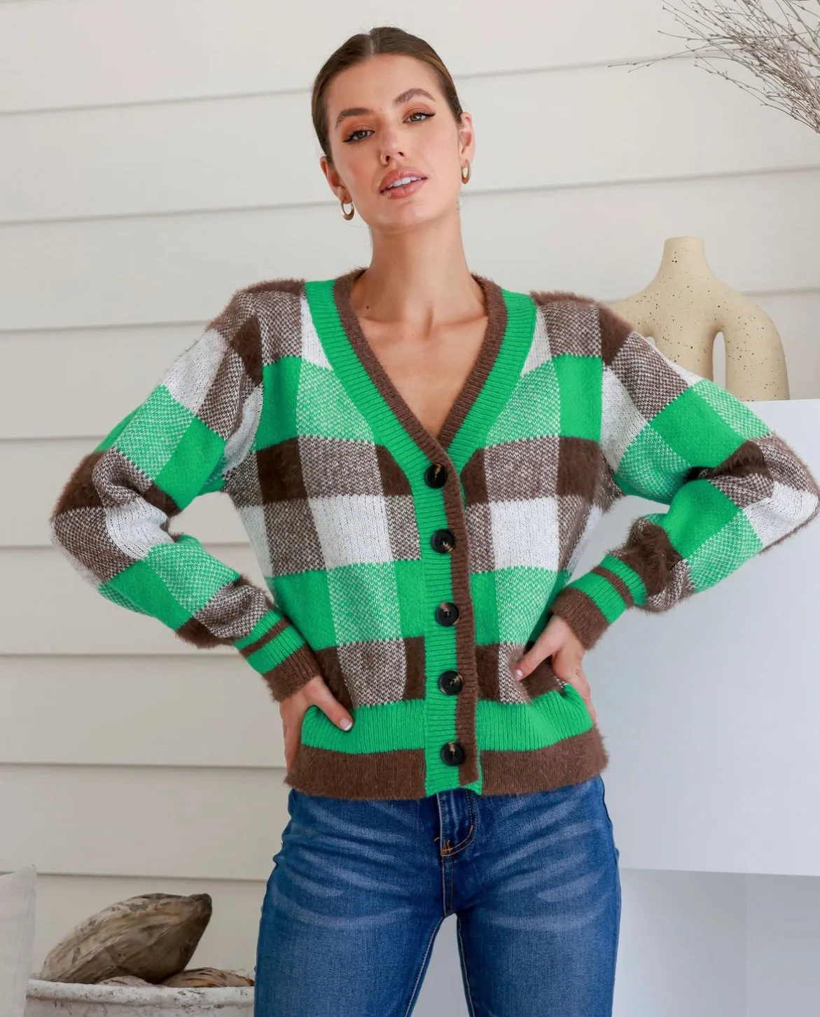 Grace Green Check Cardigan