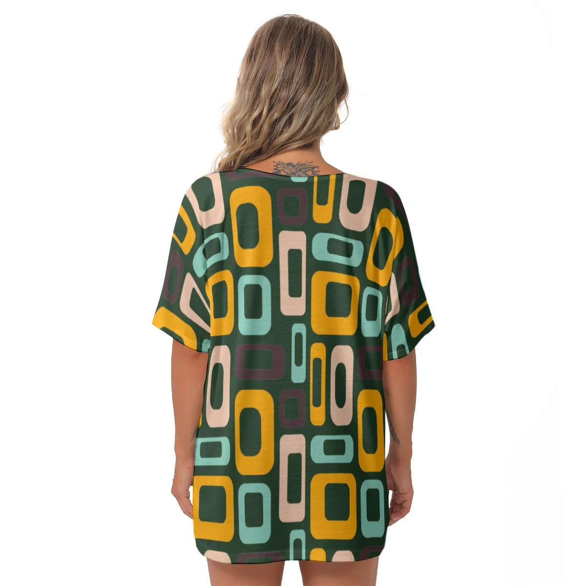 Green Retro V-Neck Blouse