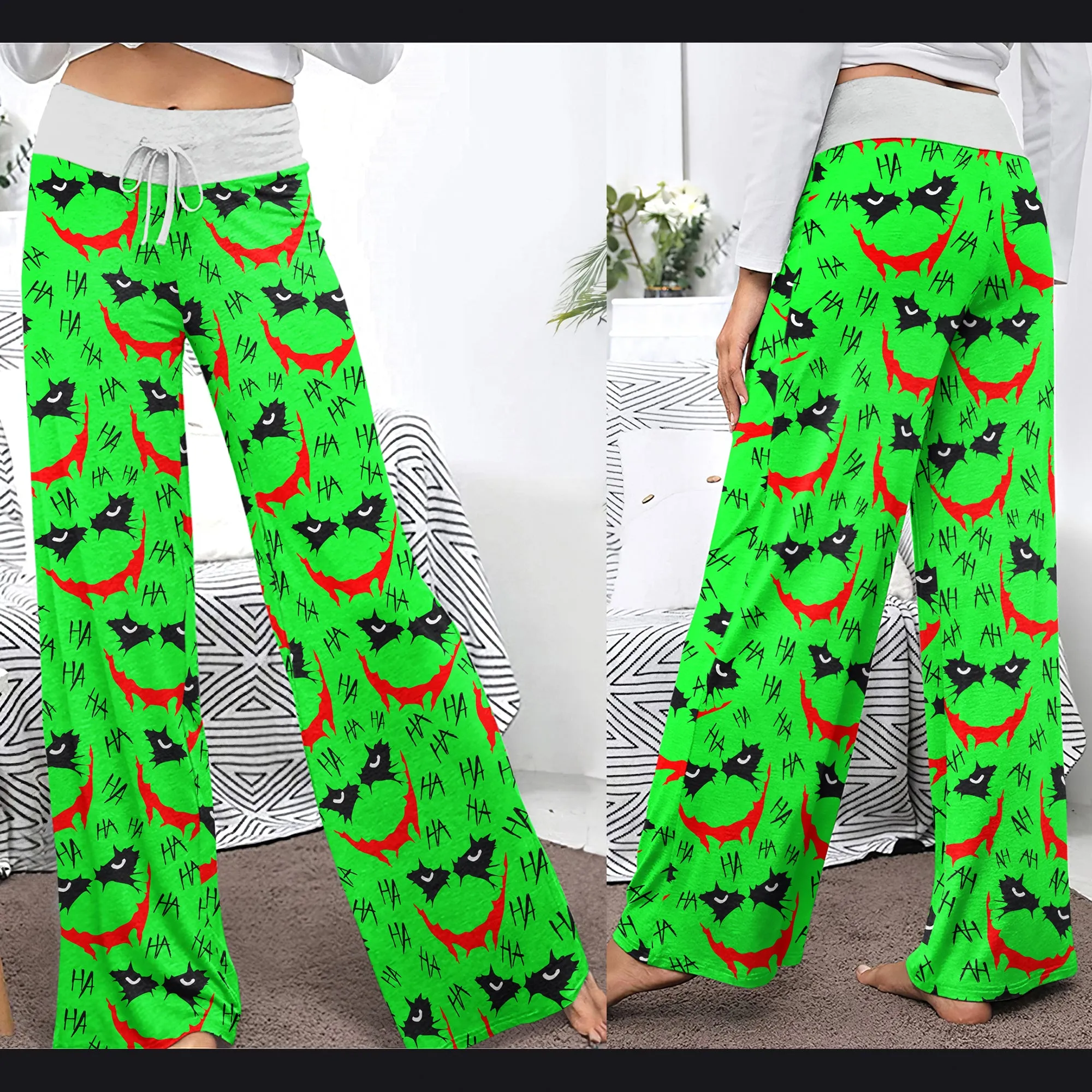 Green Smile Horror Women's High-waisted Wide Leg Pants