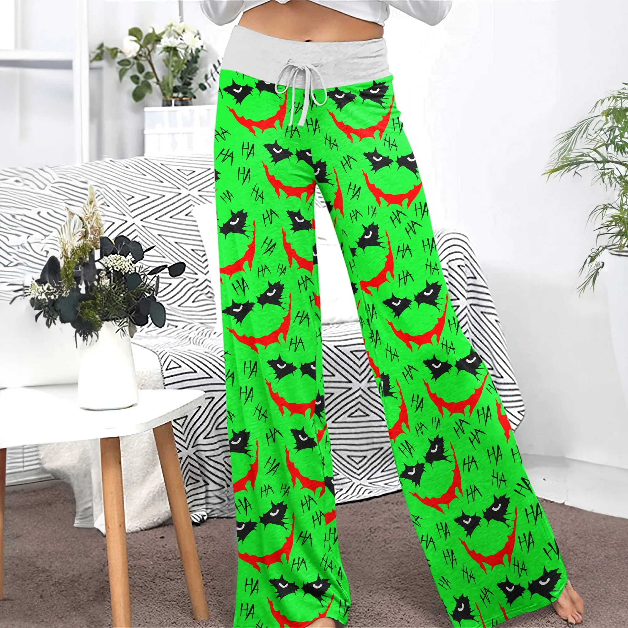 Green Smile Horror Women's High-waisted Wide Leg Pants