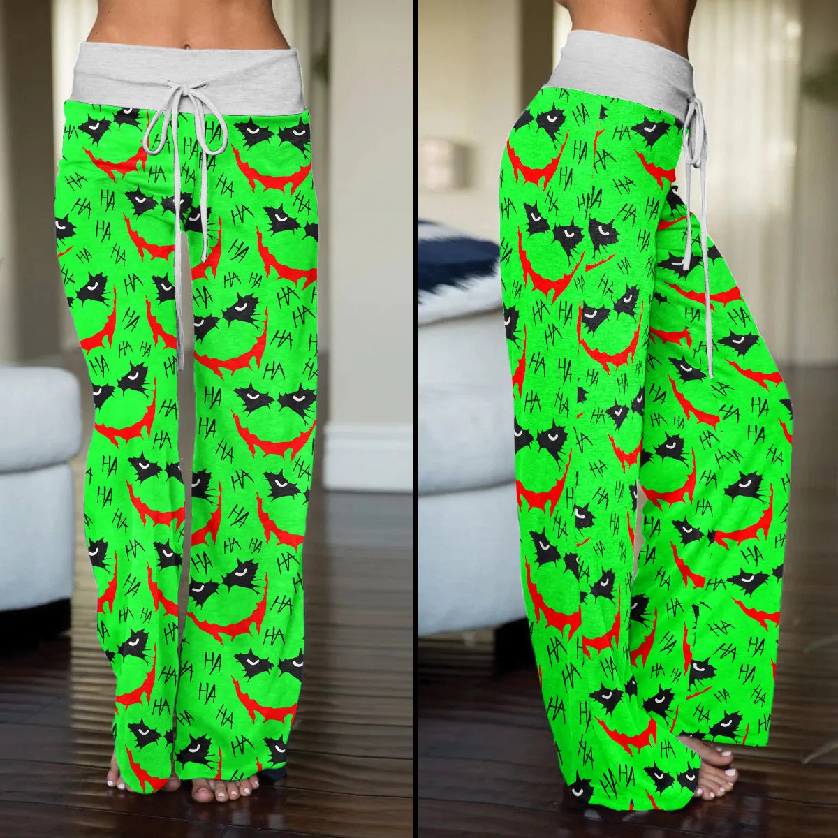 Green Smile Horror Women's High-waisted Wide Leg Pants