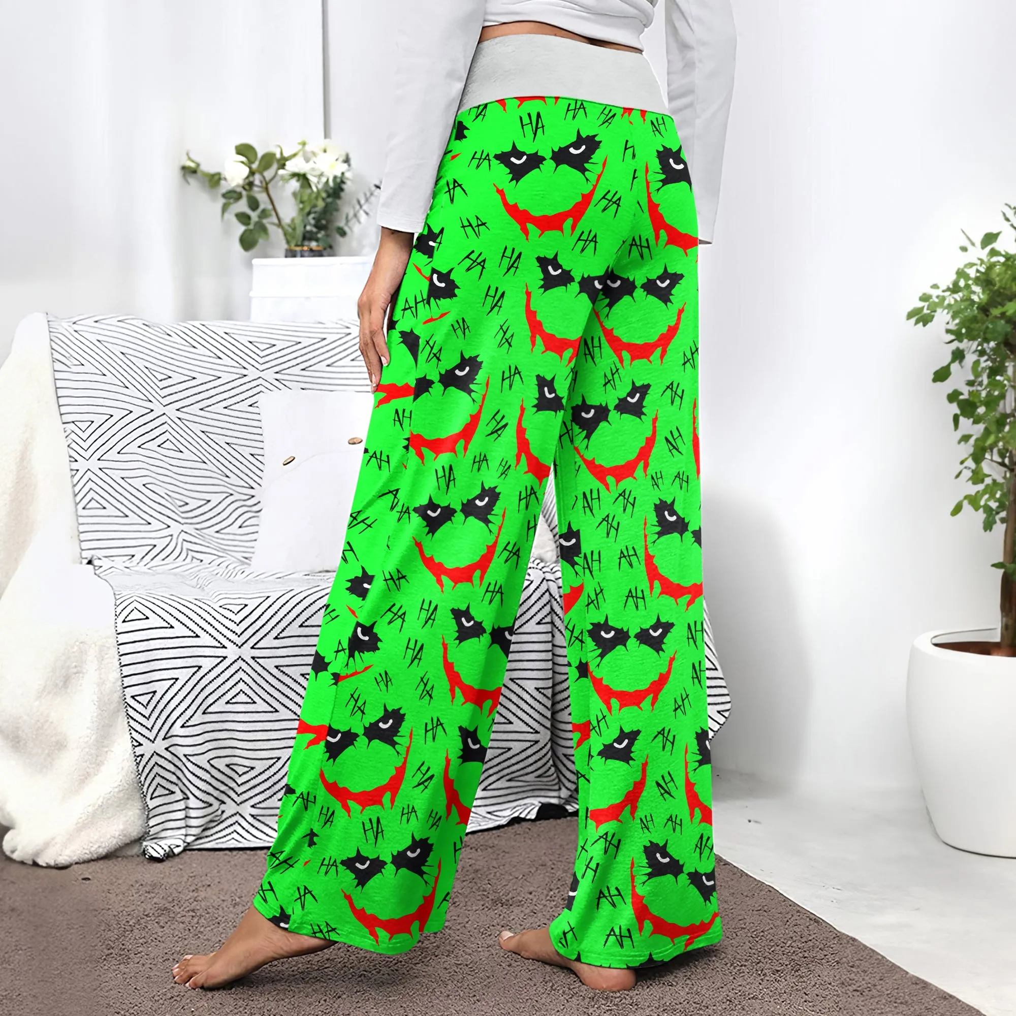 Green Smile Horror Women's High-waisted Wide Leg Pants