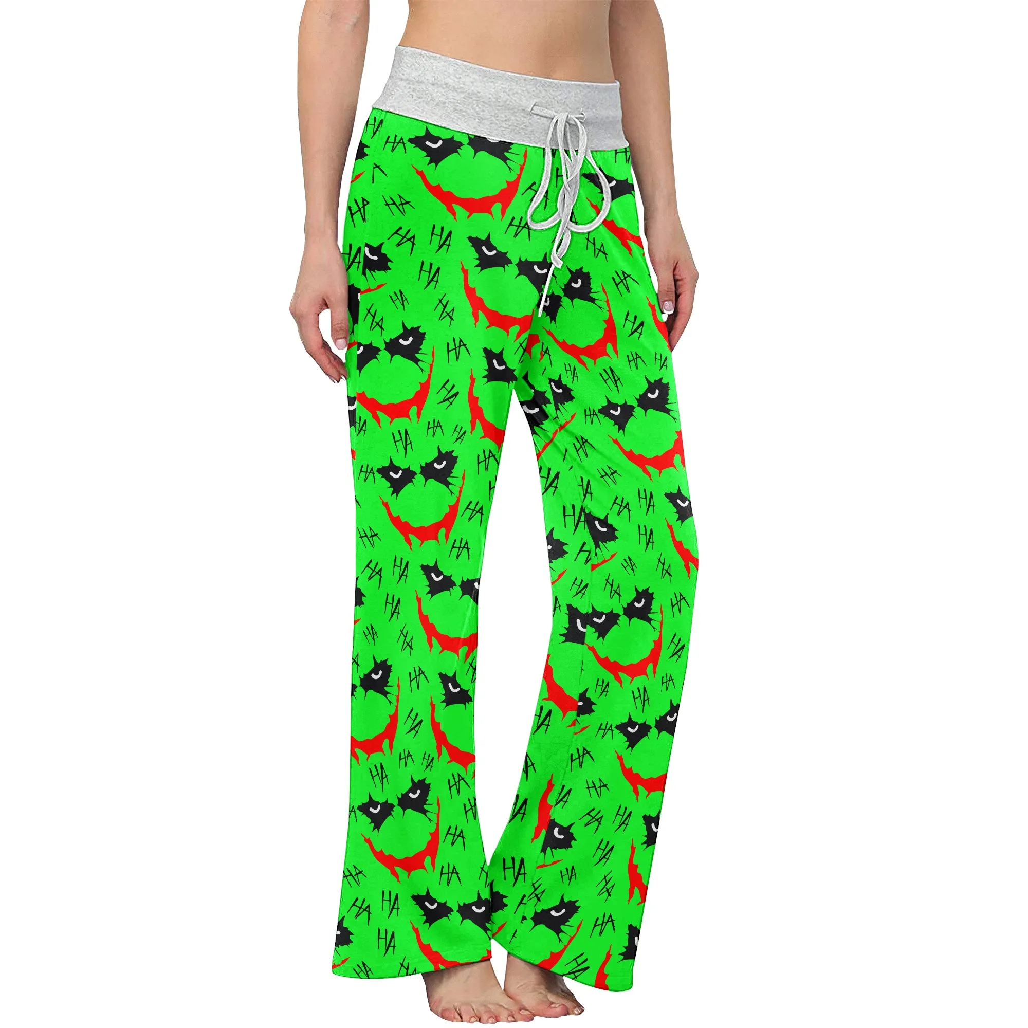 Green Smile Horror Women's High-waisted Wide Leg Pants