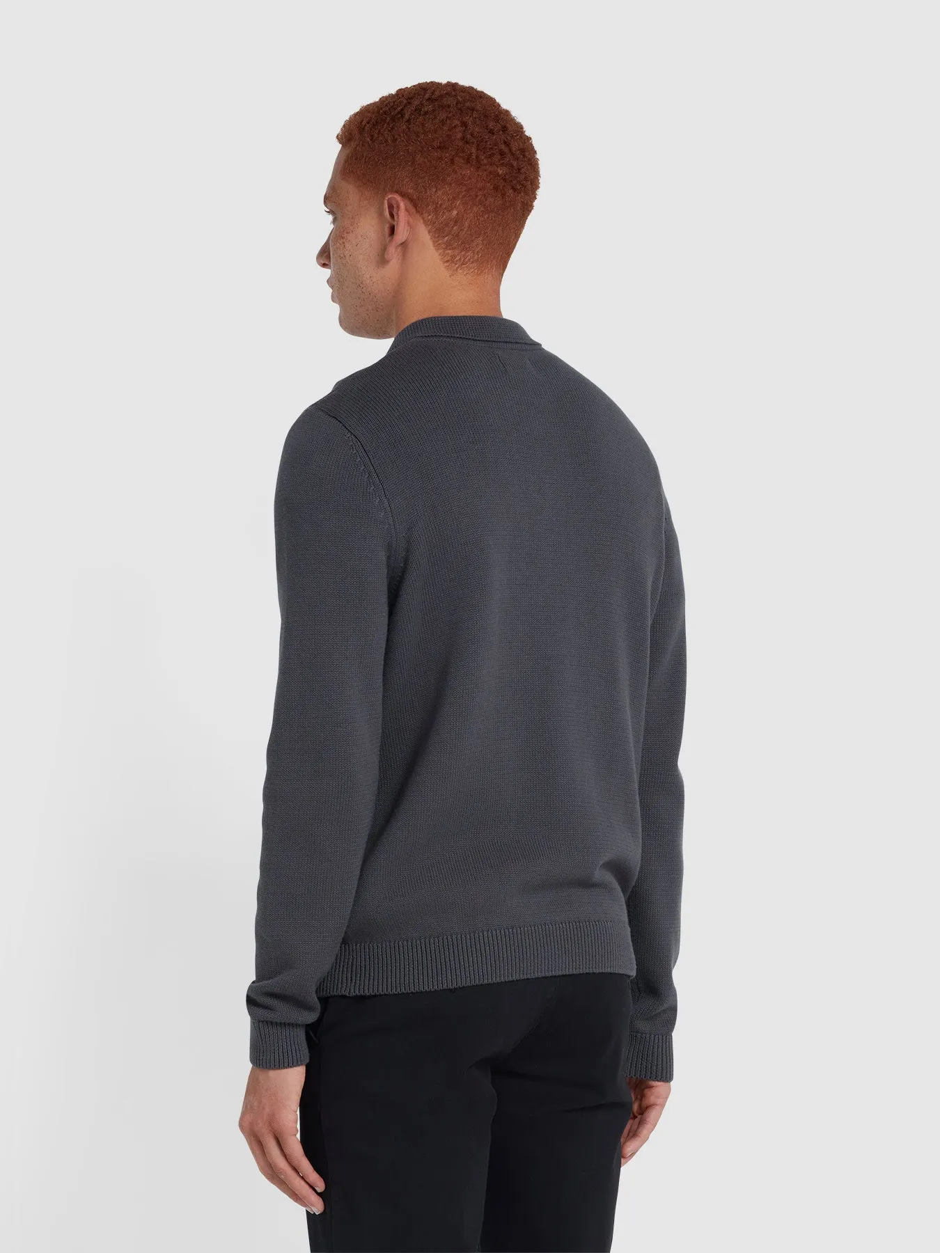 Hamlet Long Sleeve Knitted Polo In Charcoal