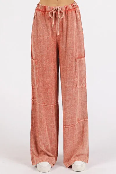 Hazel Blues® |  Mittoshop Mineral Wash Drawstring Elastic Waist Pants