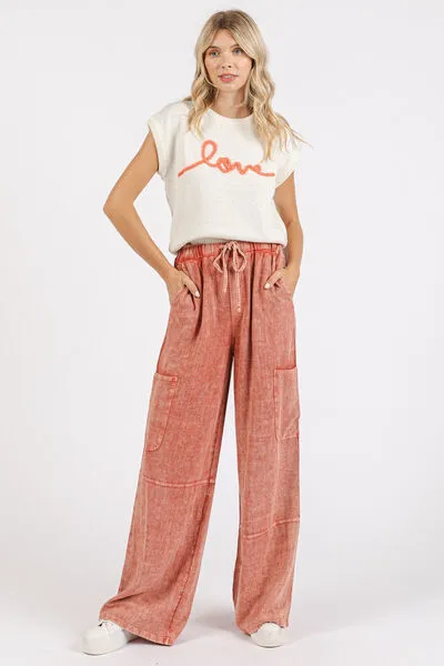 Hazel Blues® |  Mittoshop Mineral Wash Drawstring Elastic Waist Pants