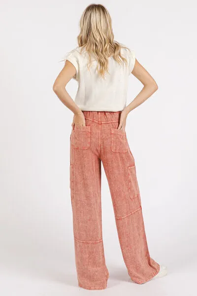 Hazel Blues® |  Mittoshop Mineral Wash Drawstring Elastic Waist Pants