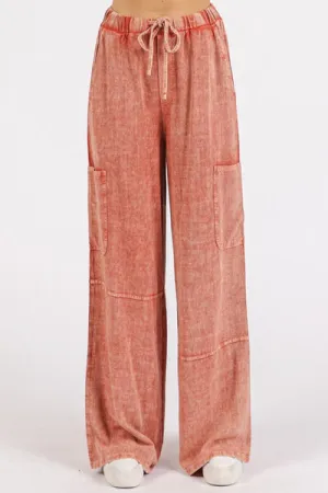 Hazel Blues® |  Mittoshop Mineral Wash Drawstring Elastic Waist Pants