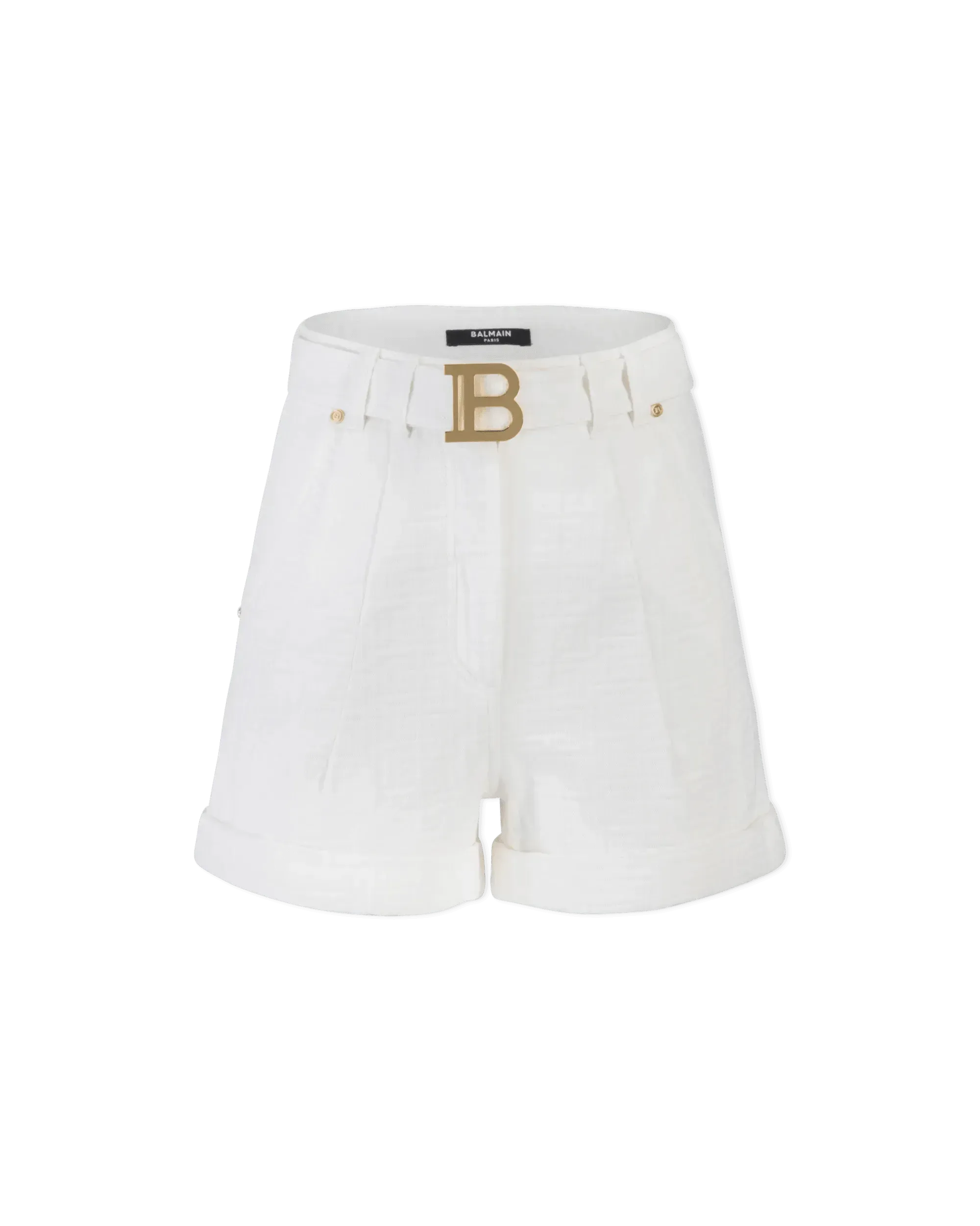 High Waisted Belted Monogram Denim Shorts