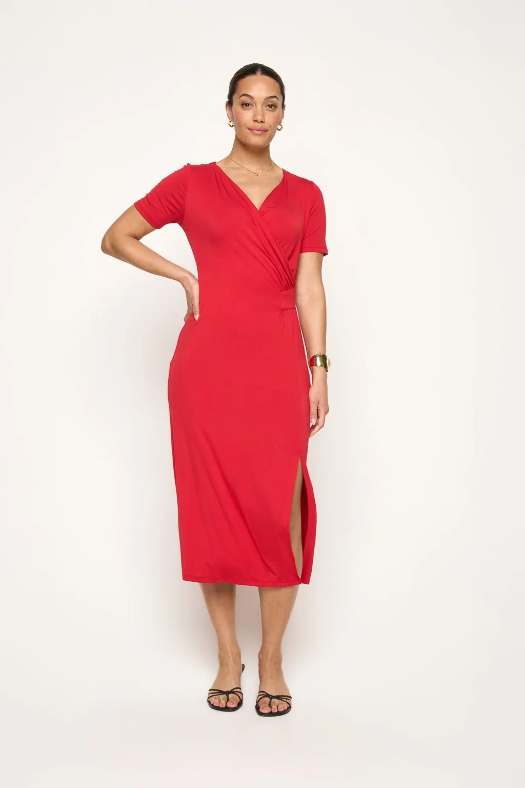 Jocelyn Side Ruched Midi Dress