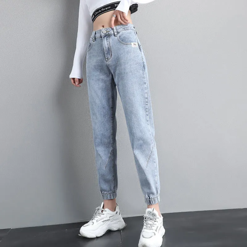 Joskaa Christmas Gift High waisted jeans women spring 2024 new loose tight fitting waist leggings feet thin nine points harem pants ins net red trend