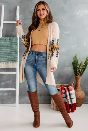 Leave It To Fate Open Front Knitted Cardigan (Ivory/Mustard)