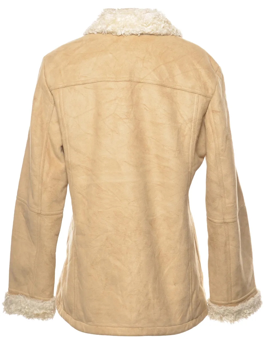 Light Brown Shearling Lined Zip-Front Jacket - M