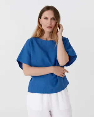 Loose-fit linen top MIDWAY in Cobalt blue