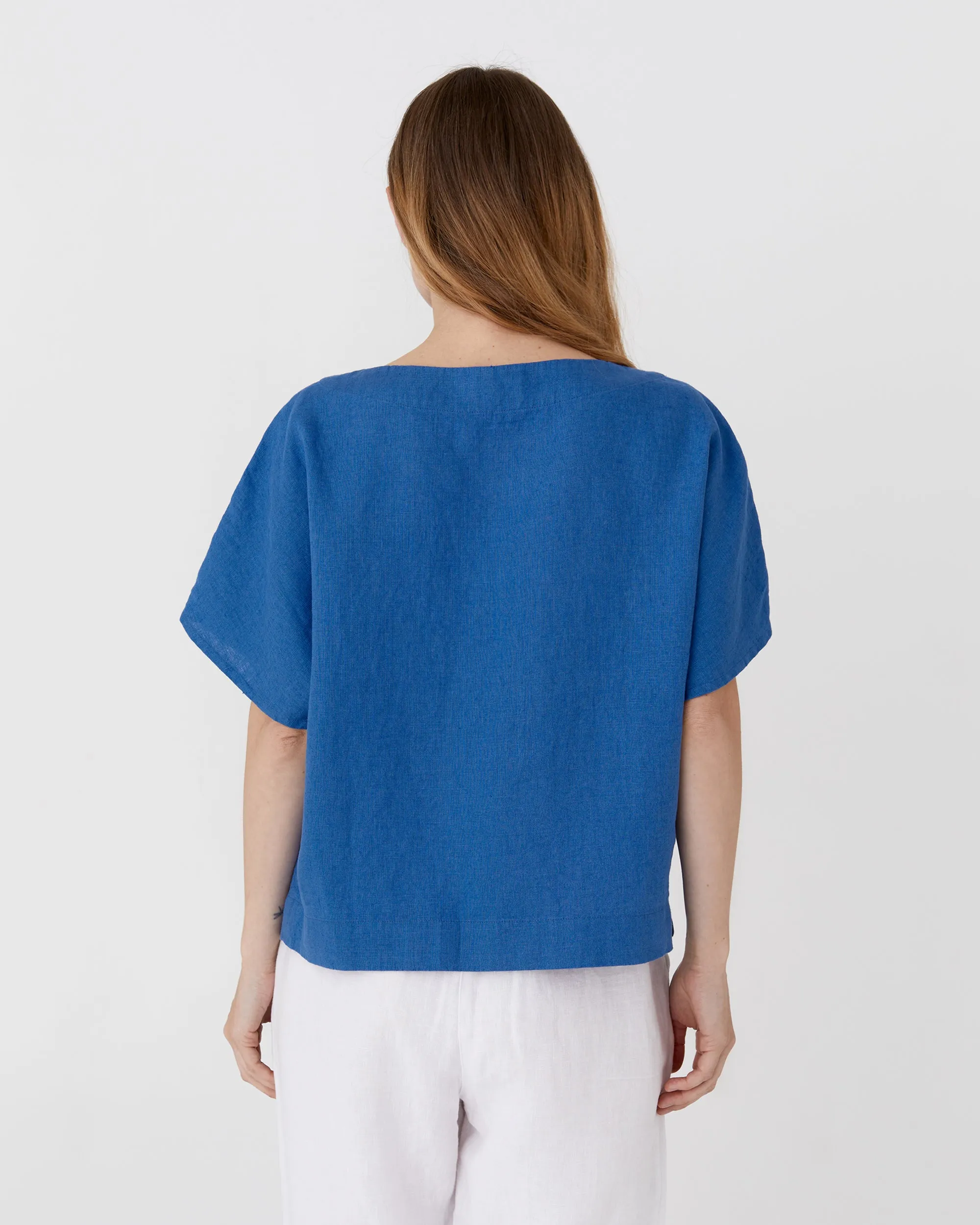 Loose-fit linen top MIDWAY in Cobalt blue