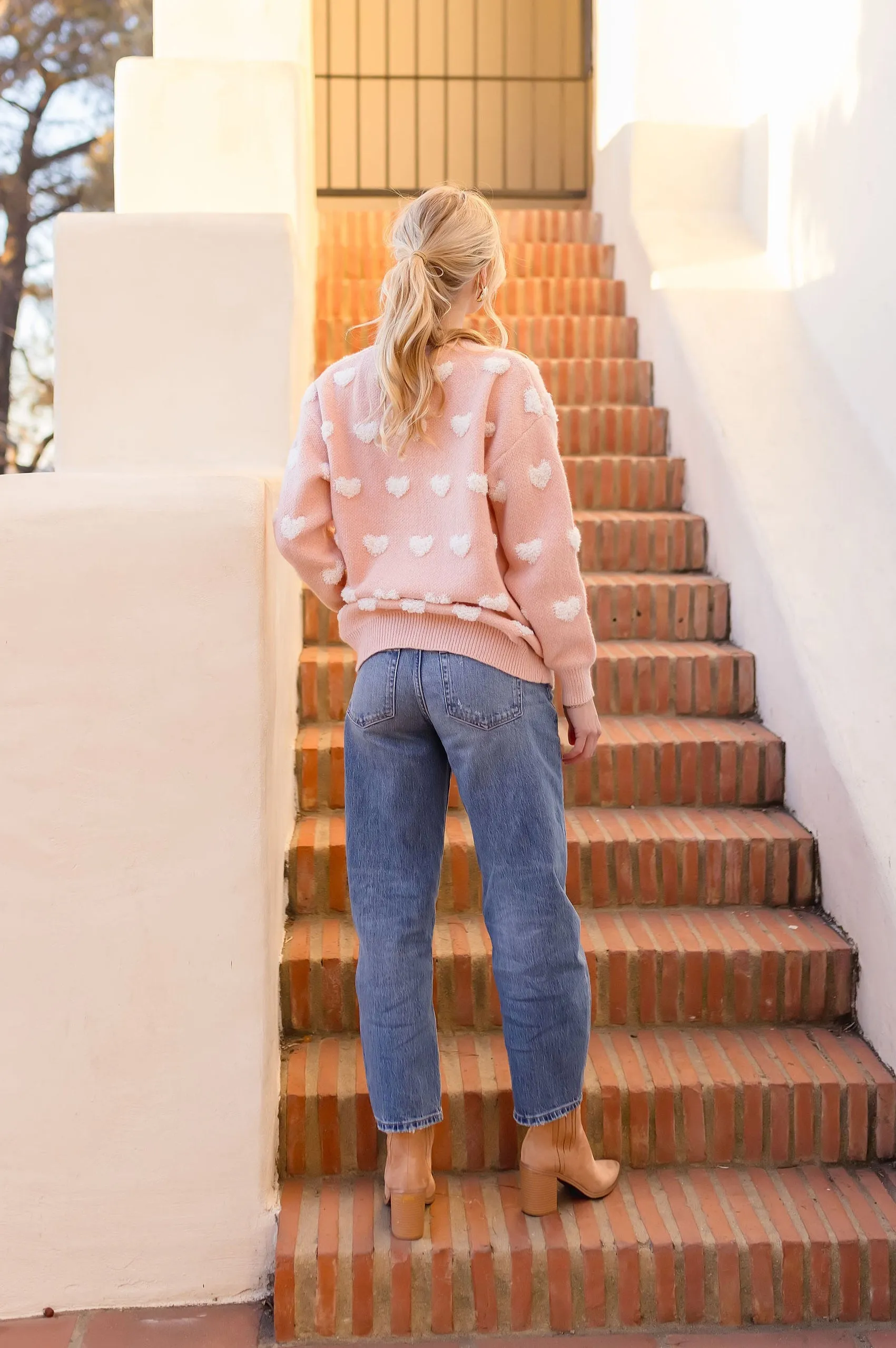 Maddie Long Sleeve Heart Print Cardigan Pink