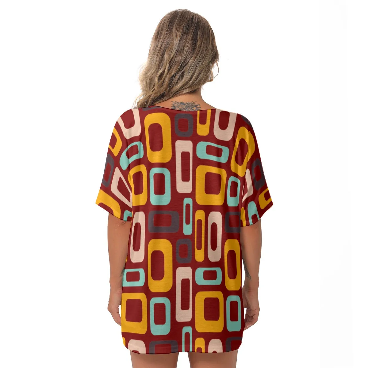 Maroon Retro V-Neck Blouse