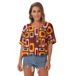 Maroon Retro V-Neck Blouse