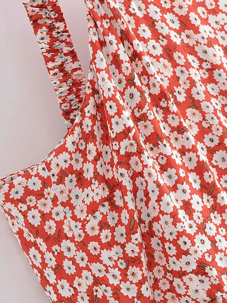Maxi Dress - Boho Dress - Maxi Boho Sundress - Red White Daisy