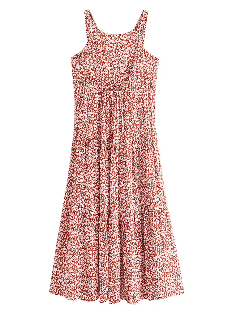 Maxi Dress - Boho Dress - Maxi Boho Sundress - Red White Daisy