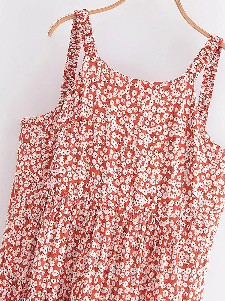 Maxi Dress - Boho Dress - Maxi Boho Sundress - Red White Daisy