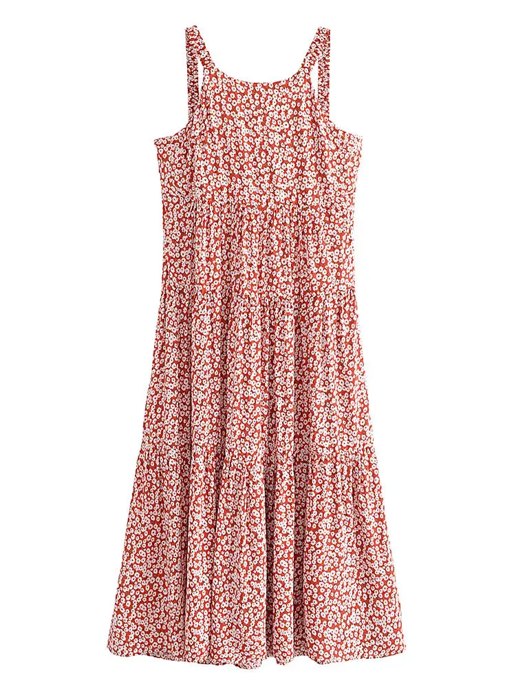 Maxi Dress - Boho Dress - Maxi Boho Sundress - Red White Daisy