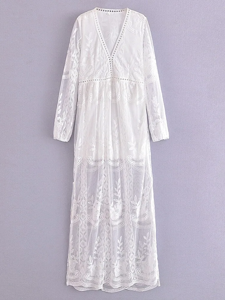 Maxi Dress - Boho Dress - Sundress - Lace Dress - White Aitana