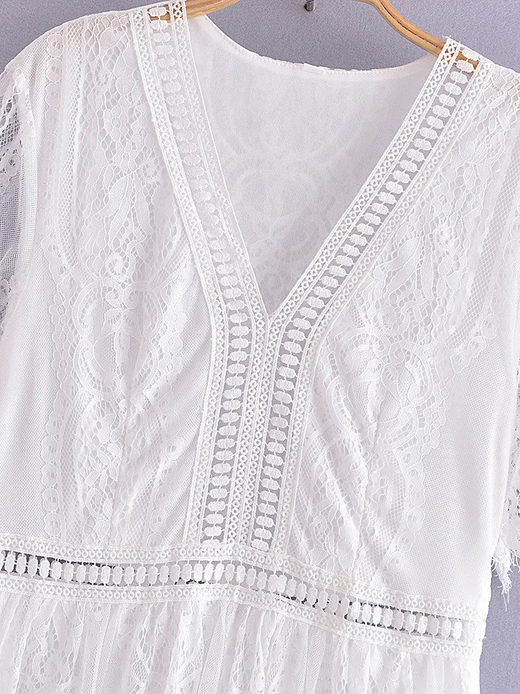 Maxi Dress - Boho Dress - Sundress - Lace Dress - White Altar