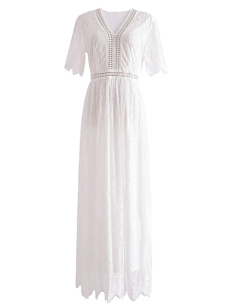 Maxi Dress - Boho Dress - Sundress - Lace Dress - White Altar
