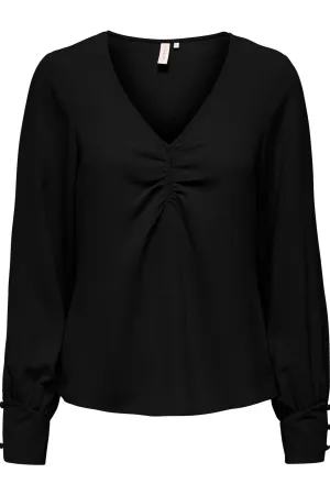 Mette V-Neck Blouse - Black
