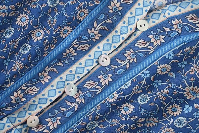 Midi Dress, Boho Dress, Sundress, Aubrey Eulalie in Brown and Blue
