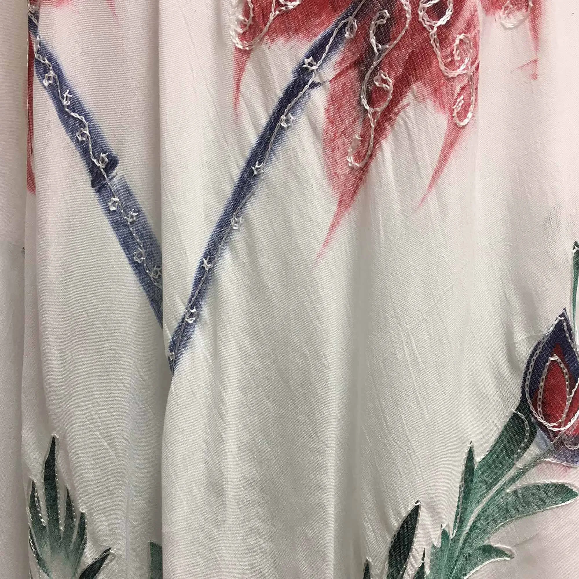 Missy Plus Bohemian Palm Tree Embroidered Sleeveless White Summer Caftan Sundress Plus size womens dress