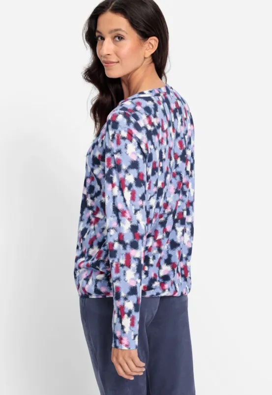 OLSEN<BR>
Digital Blur Print T-Shirt<BR>
Blue<BR>