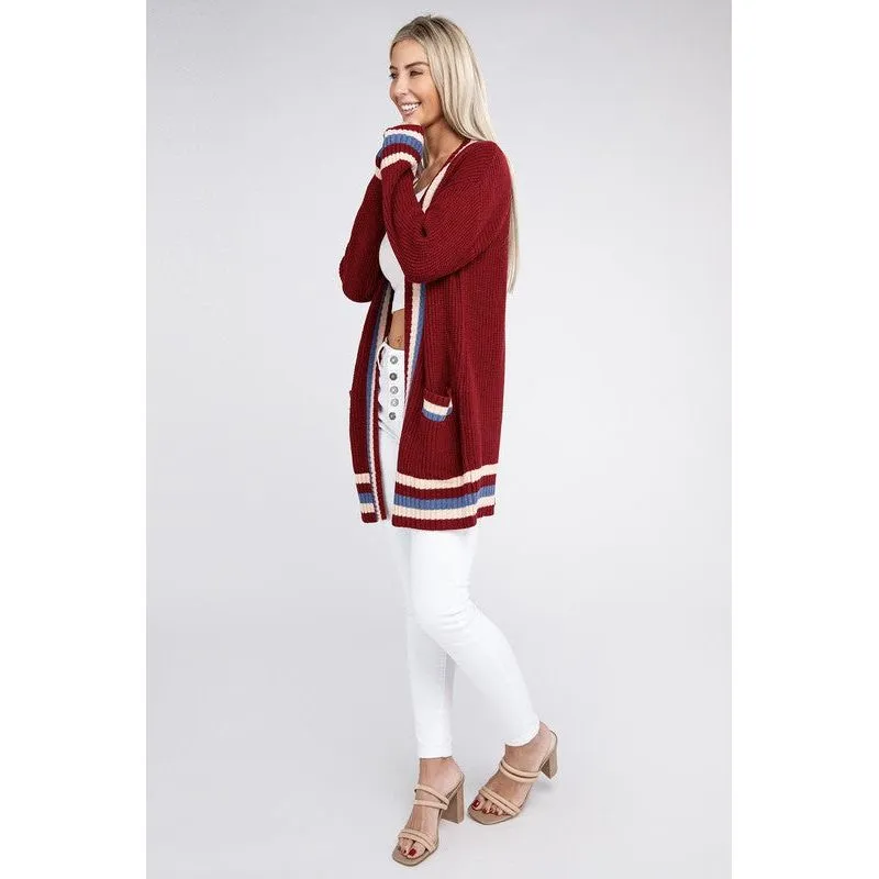 Open cardigan with contrast trim