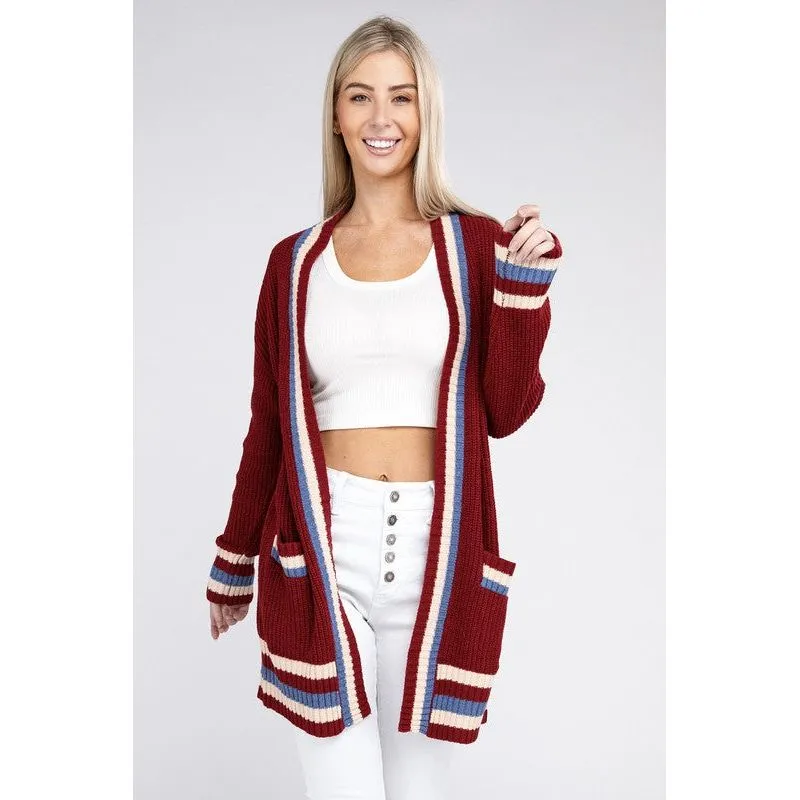 Open cardigan with contrast trim