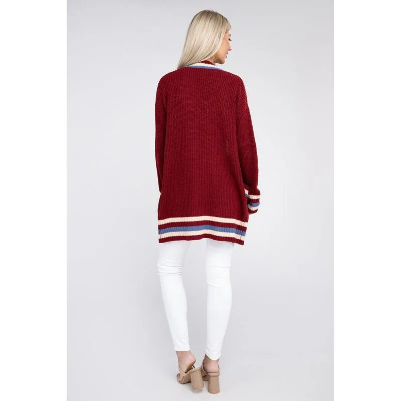 Open cardigan with contrast trim