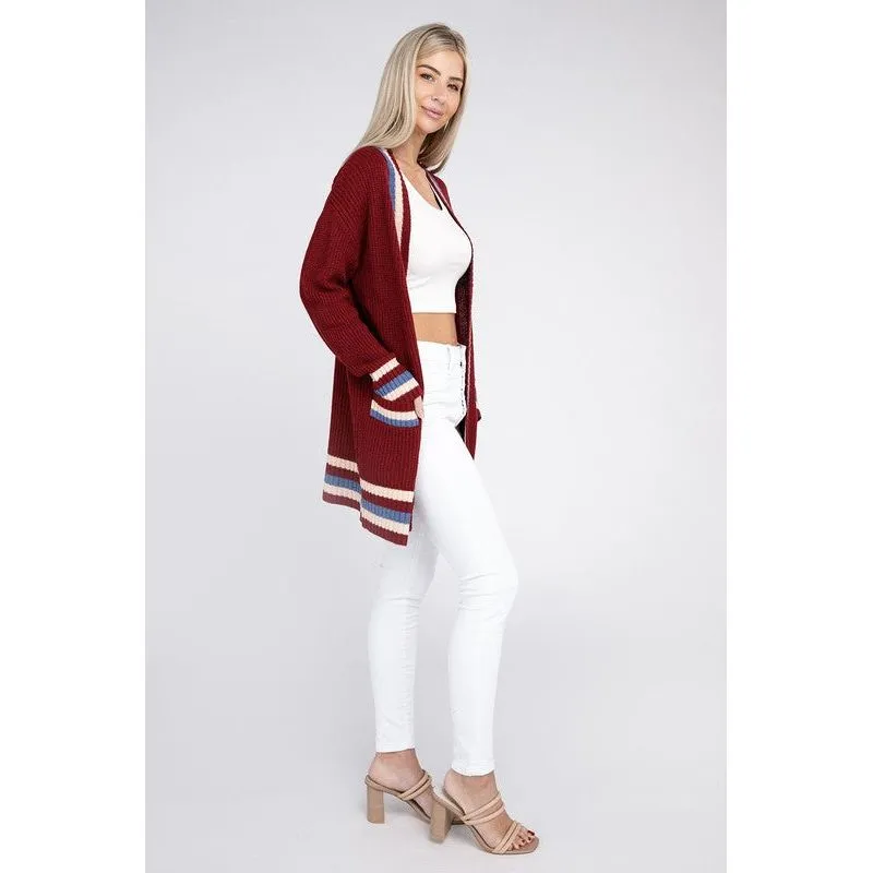 Open cardigan with contrast trim