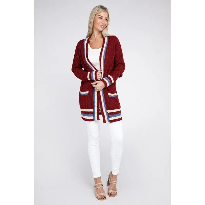 Open cardigan with contrast trim