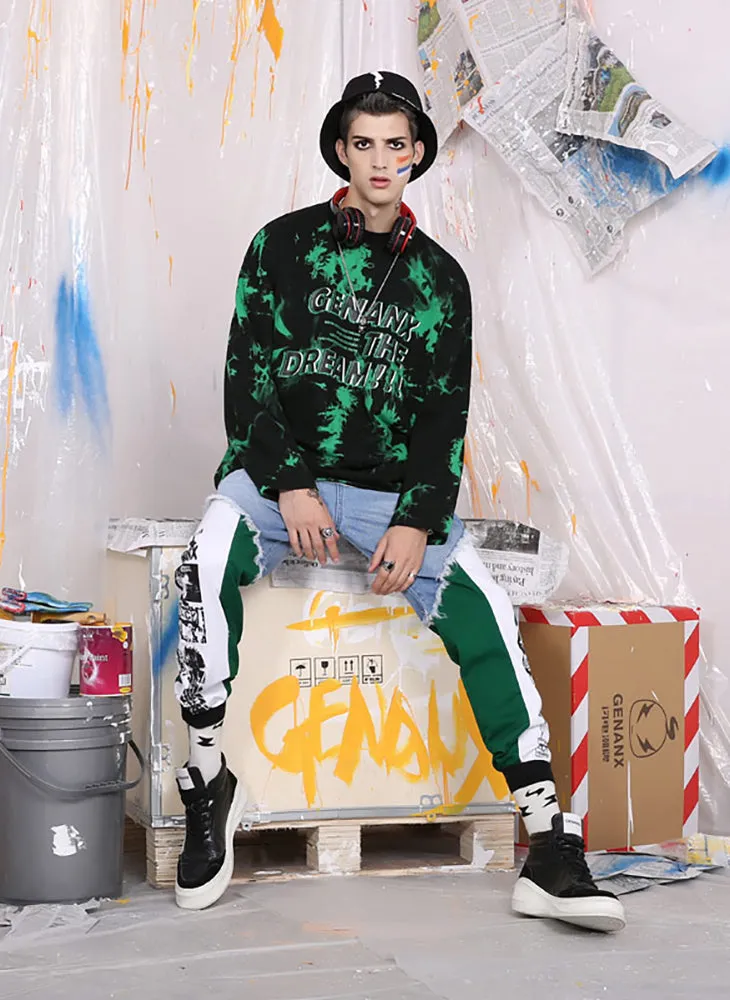 Patchwork Contrast Color Zipper Denim Pants