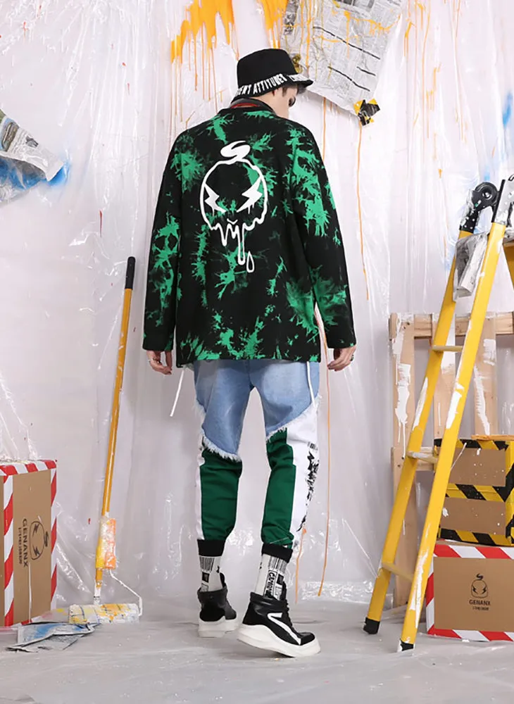 Patchwork Contrast Color Zipper Denim Pants