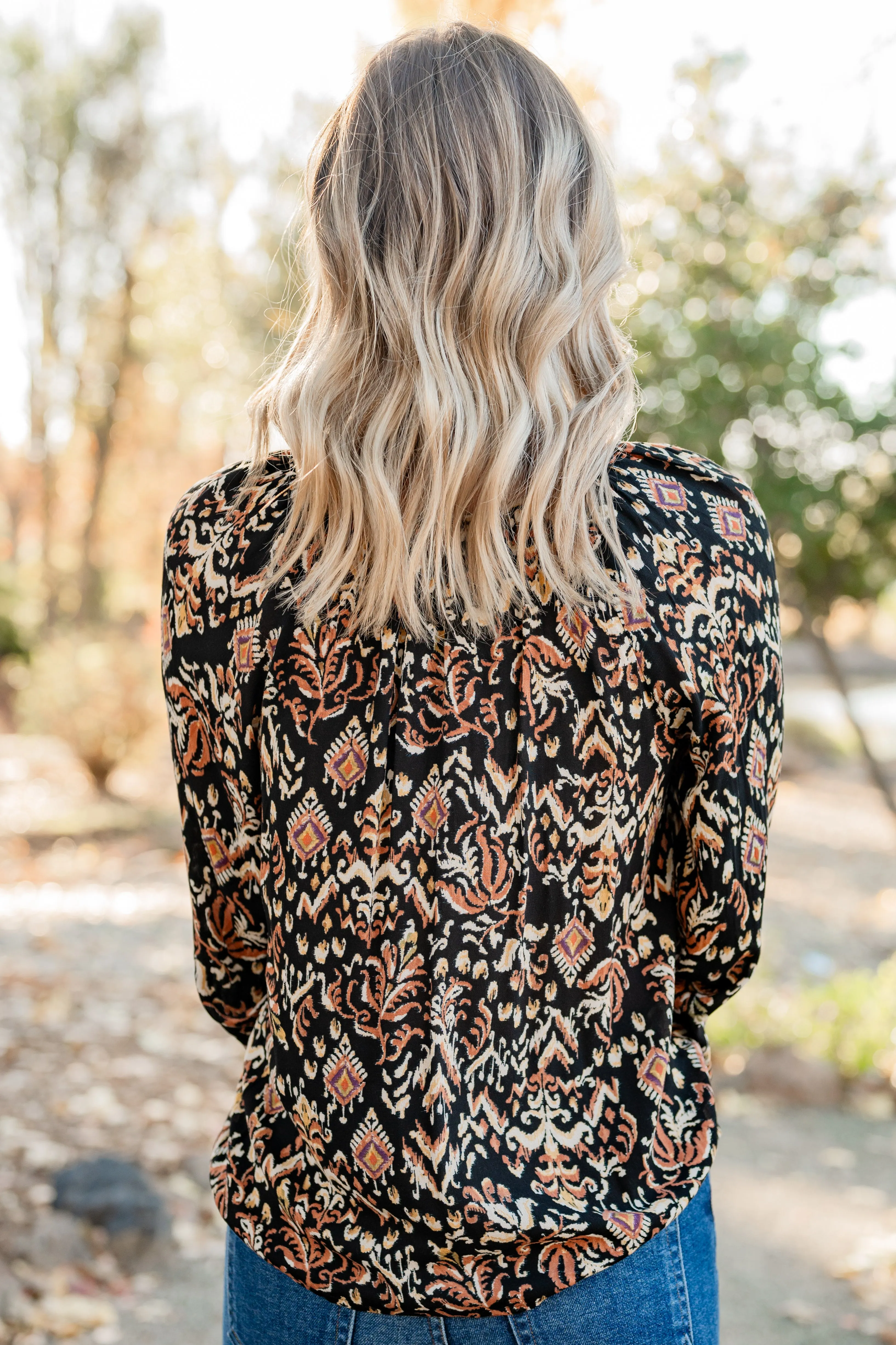 Raglan Sleeve V-Neck Blouse with Buttons