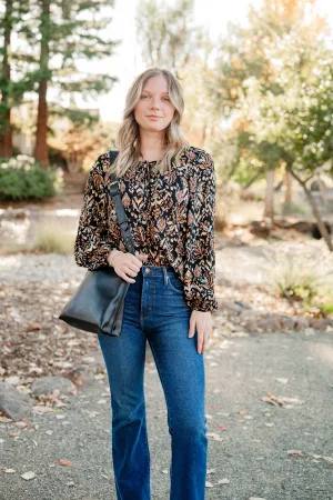 Raglan Sleeve V-Neck Blouse with Buttons