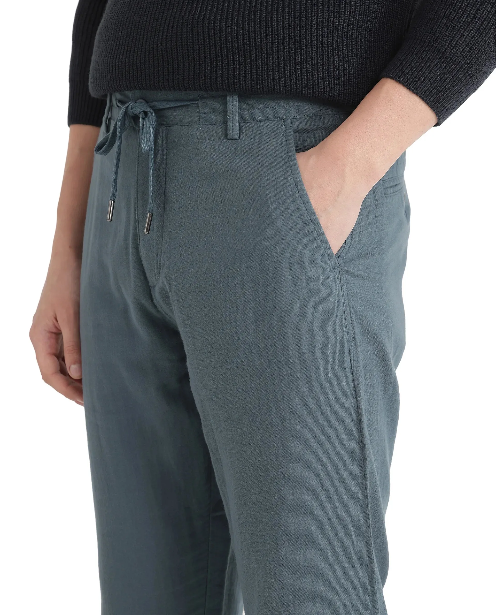 Rare Rabbit Men Pastor-25 Teal Cotton Elastane Fabric Drawstring Closure Plain Trouser