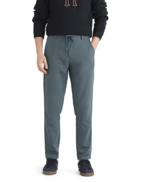 Rare Rabbit Men Pastor-25 Teal Cotton Elastane Fabric Drawstring Closure Plain Trouser