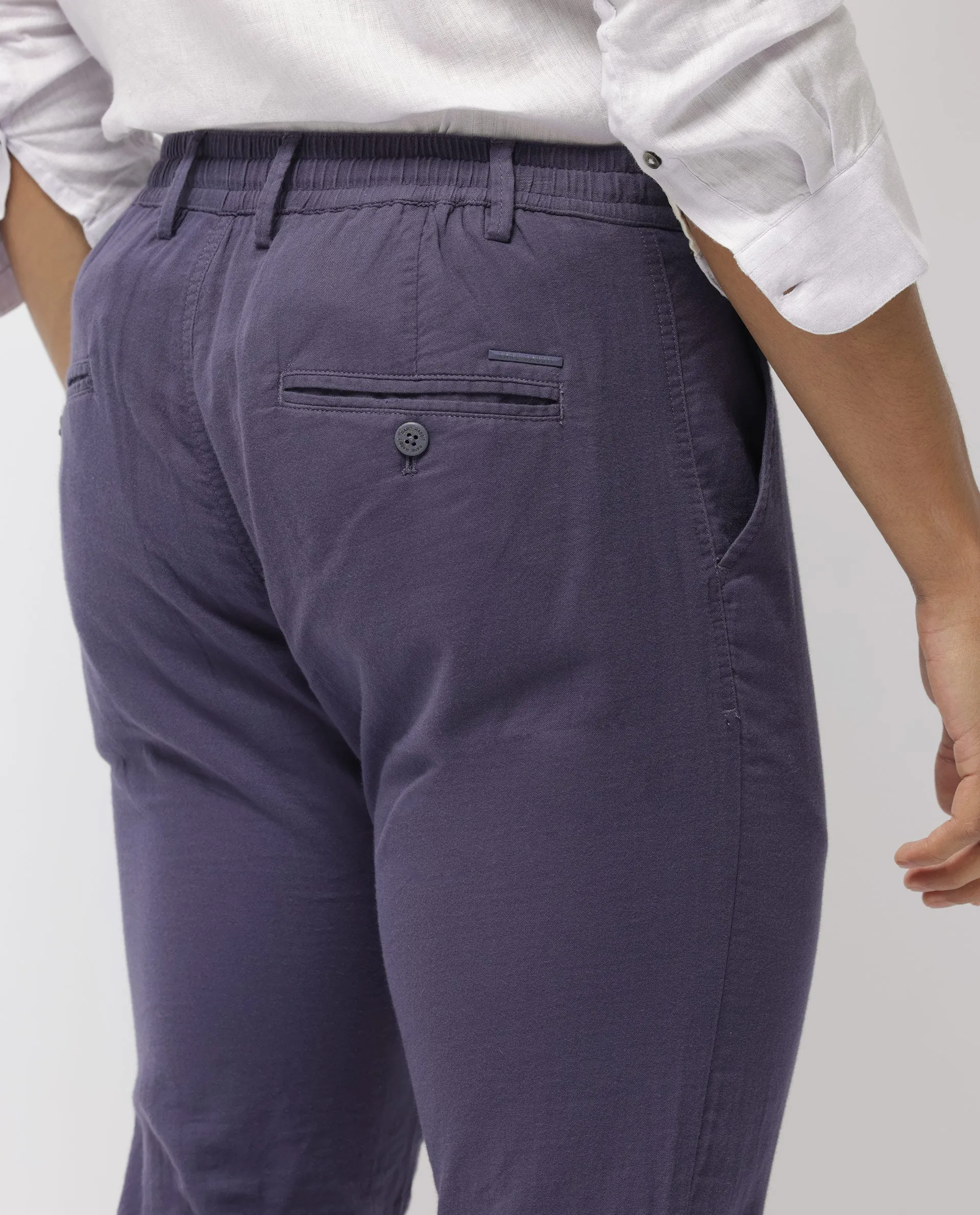 Rare Rabbit Men's Pastor-2 Dusky Purple Solid Mid-Rise With Drawstring And Elastic Waistband Regular Fit Trousers