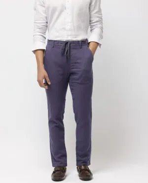 Rare Rabbit Men's Pastor-2 Dusky Purple Solid Mid-Rise With Drawstring And Elastic Waistband Regular Fit Trousers