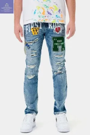Retro Varsity Patch Slim Fit Jeans