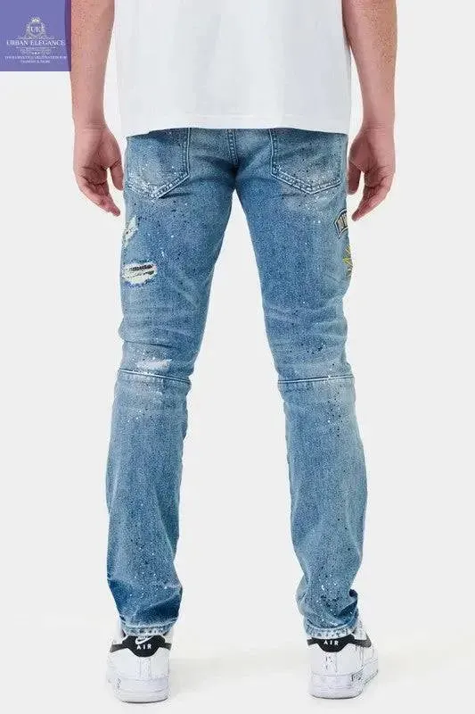 Retro Varsity Patch Slim Fit Jeans
