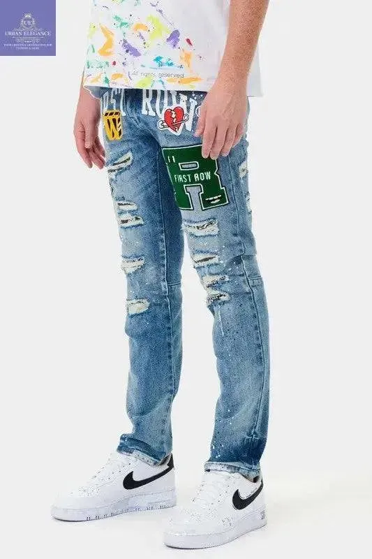 Retro Varsity Patch Slim Fit Jeans